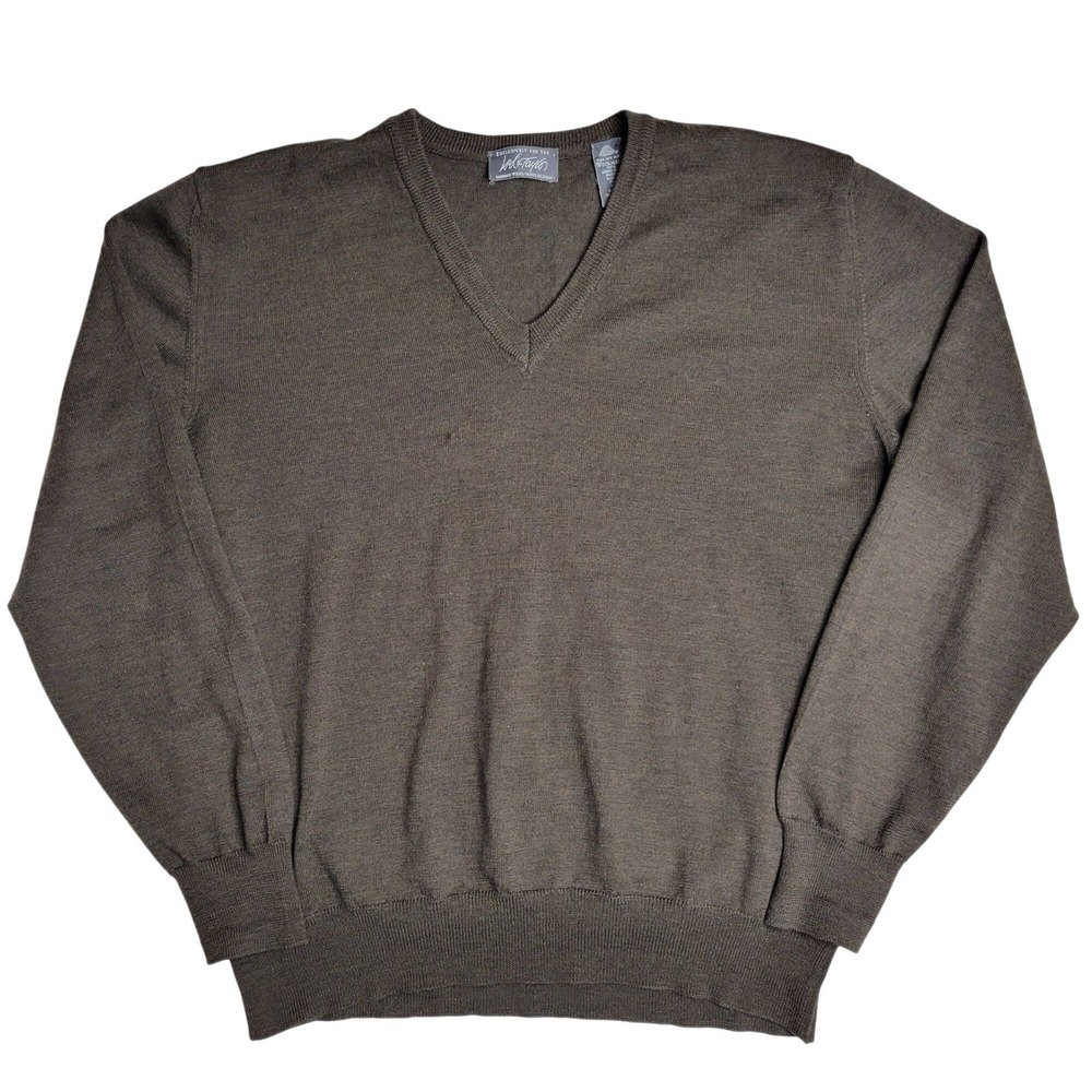 Lord & Taylor Mens V-Neck Merino Wool Sweater XL Brown Made In Italy